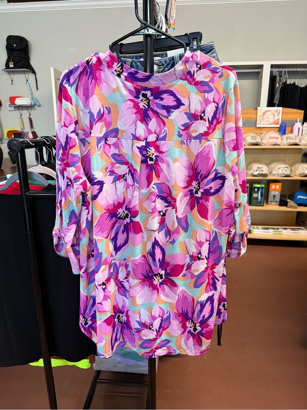 Dear Scarlett Floral V-Neck Blouse in Pink & Purple - Picture 2 of 3